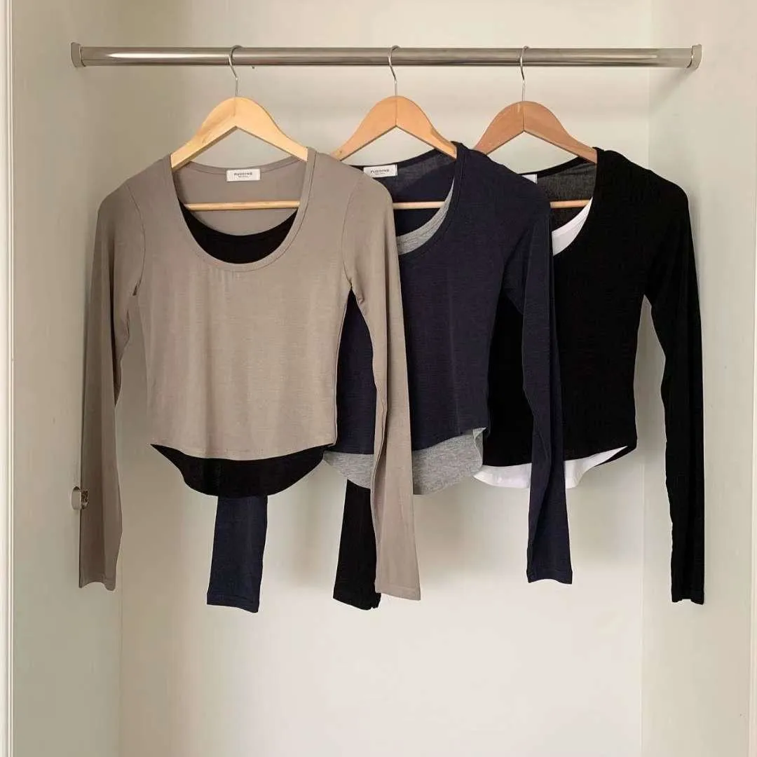 正韓拼接層次假兩件上衣