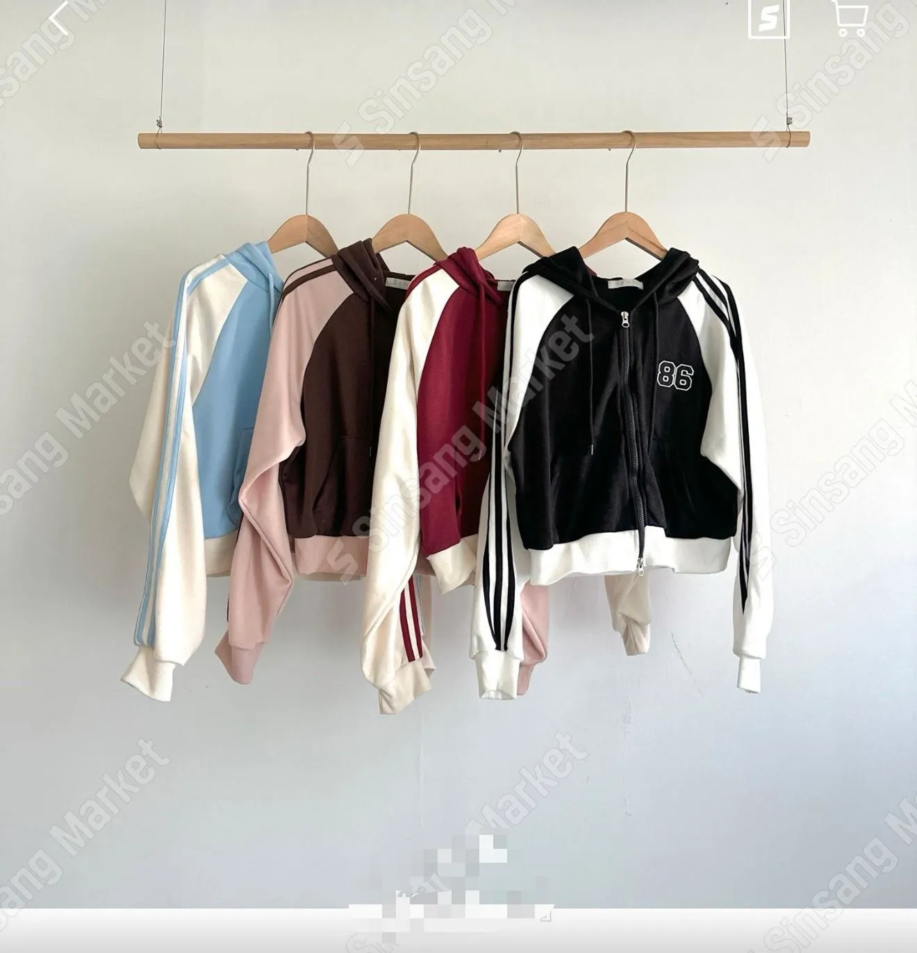 正韓雙色拼線連帽拉鍊外套