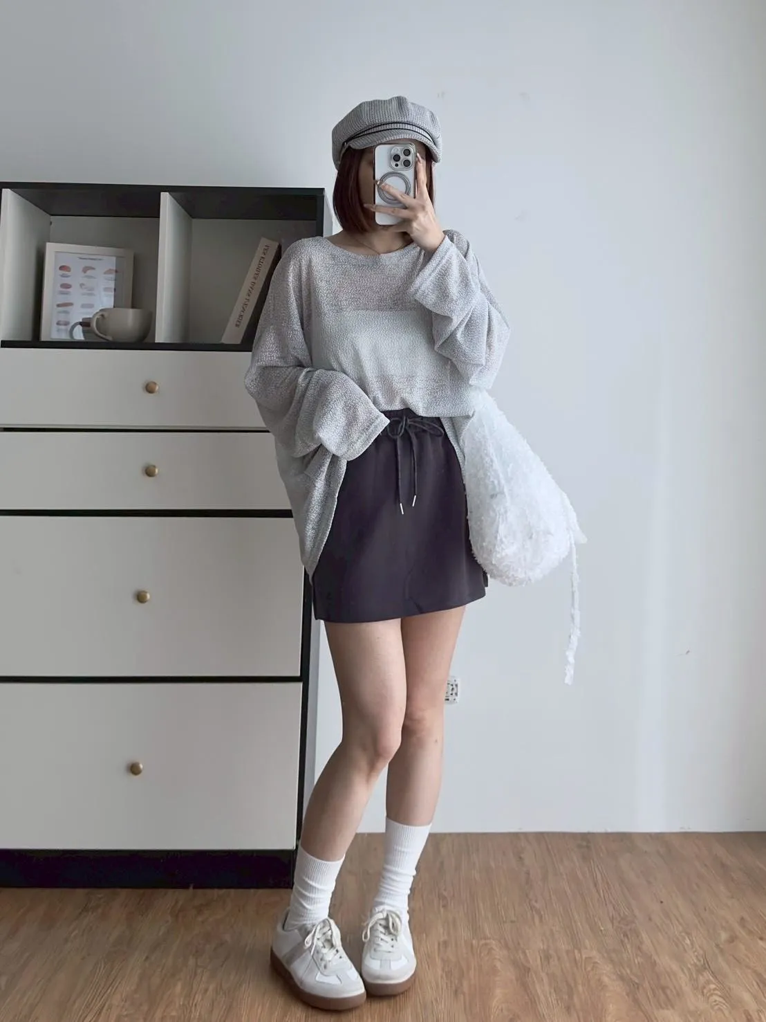 砂洗銅銨抽繩短裙 (內有安全褲)