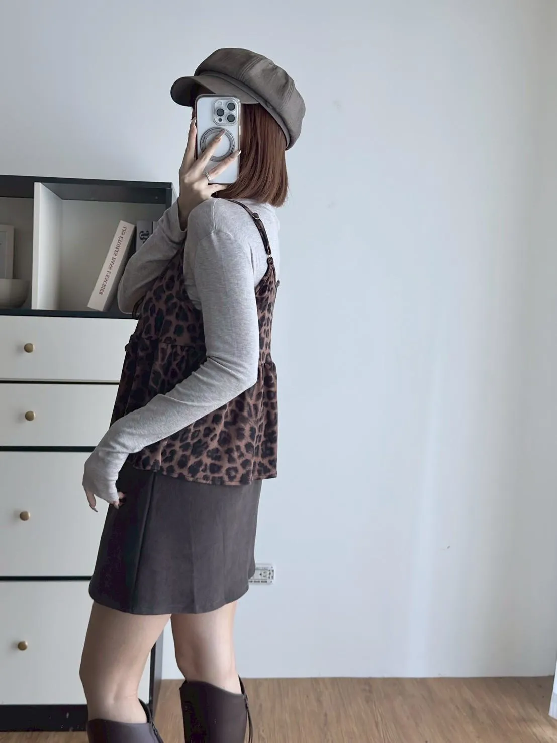 前綁帶豹紋細肩背心