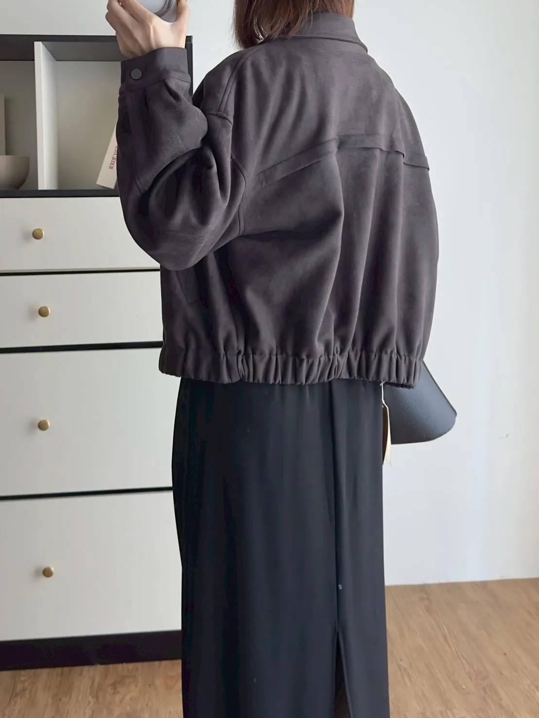 翻領麂皮拉鏈外套