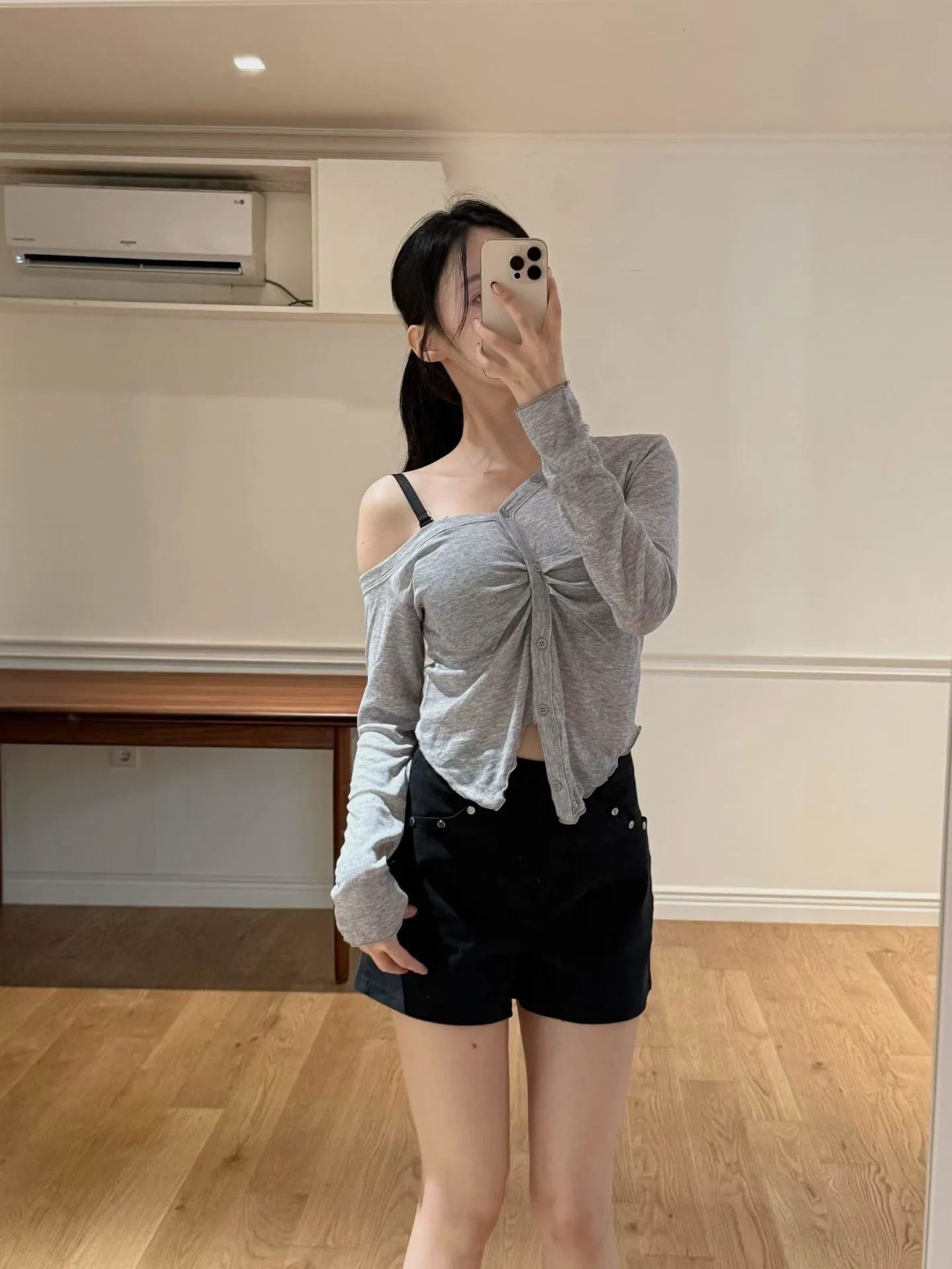 正韓羊毛不對稱披肩開衫