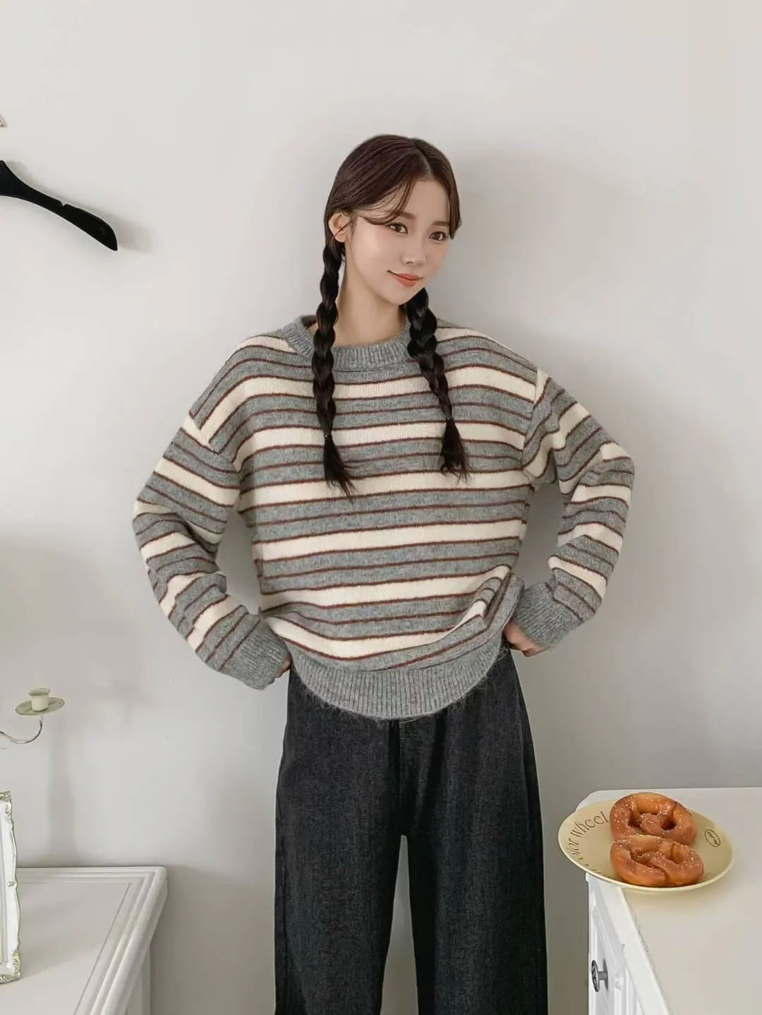 正韓條紋針織毛衣