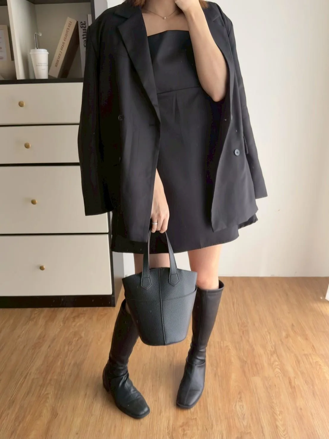 西裝細肩短洋裝