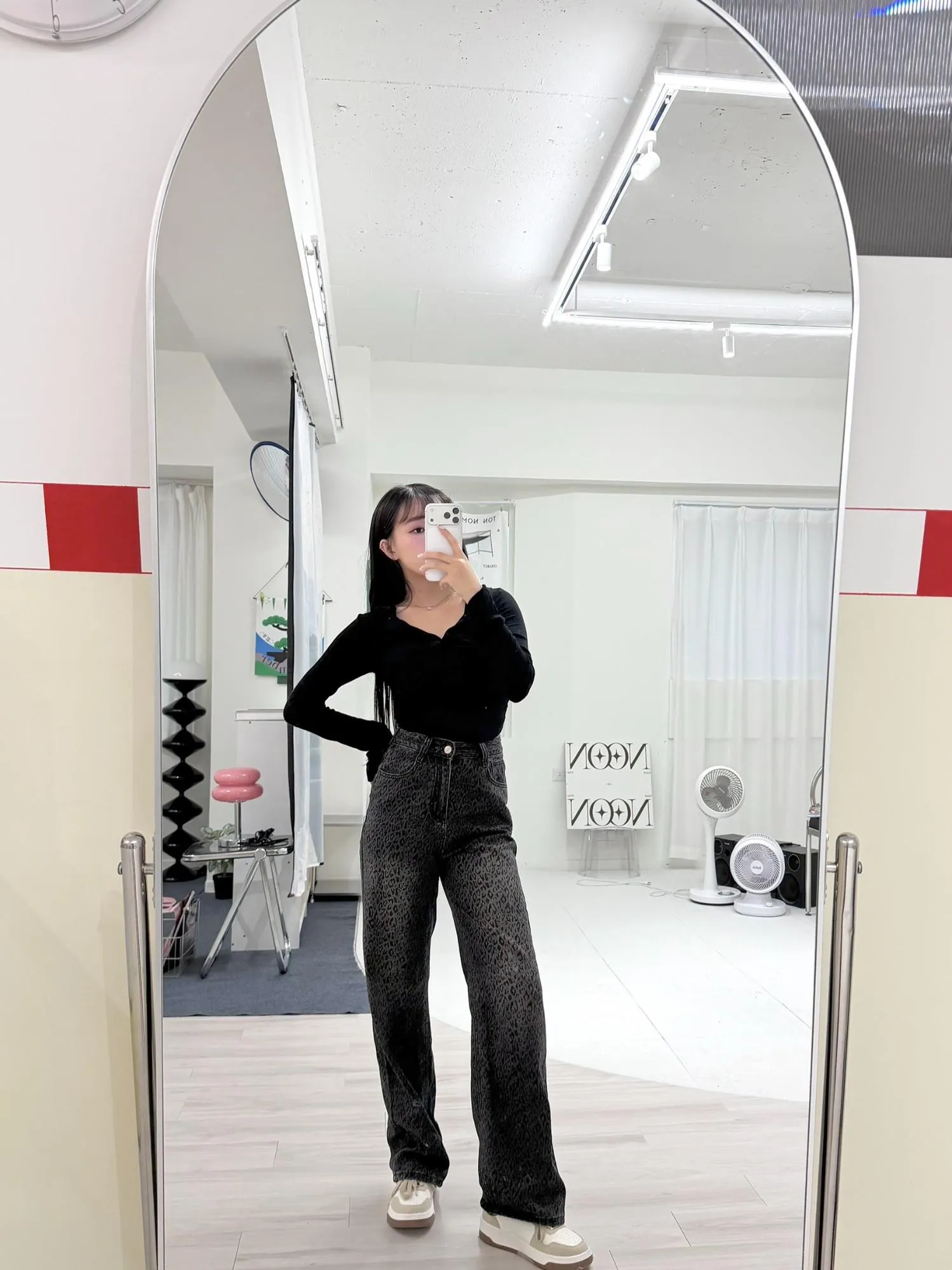 低調黑灰豹紋直筒褲