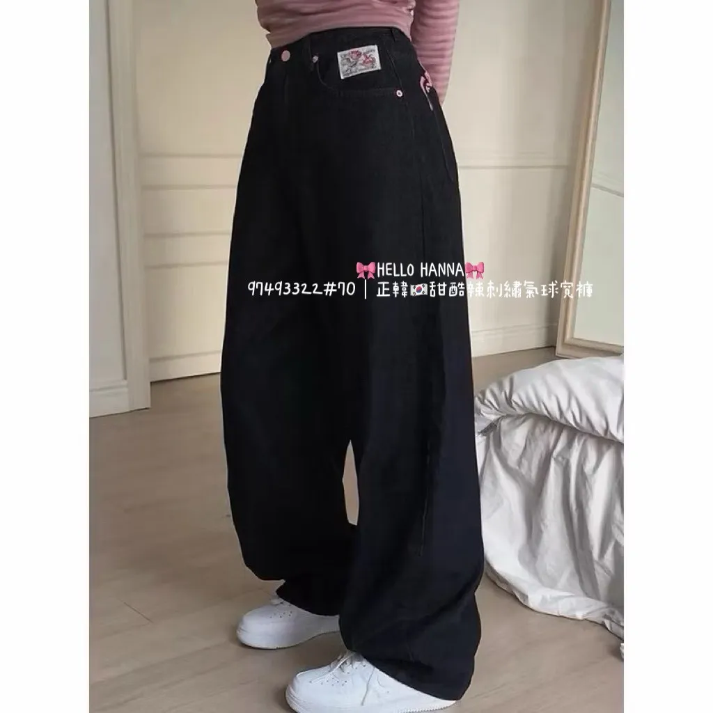 正韓甜酷辣刺繡氣球寬褲