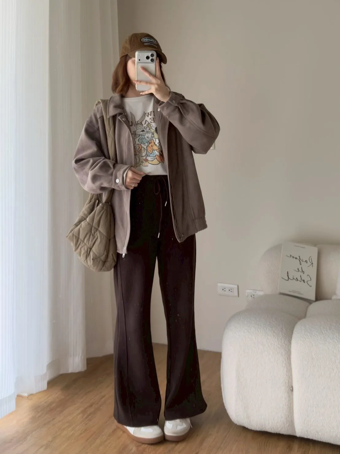 羊絨拼接微喇長褲