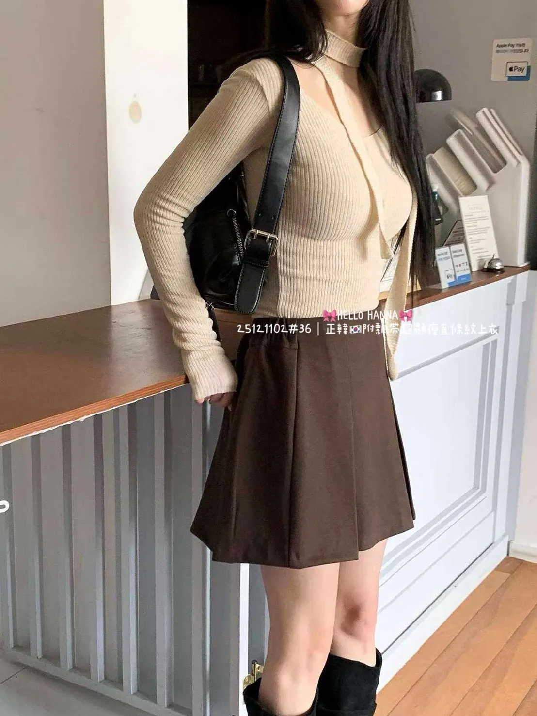 正韓附飄帶超顯瘦直條紋上衣