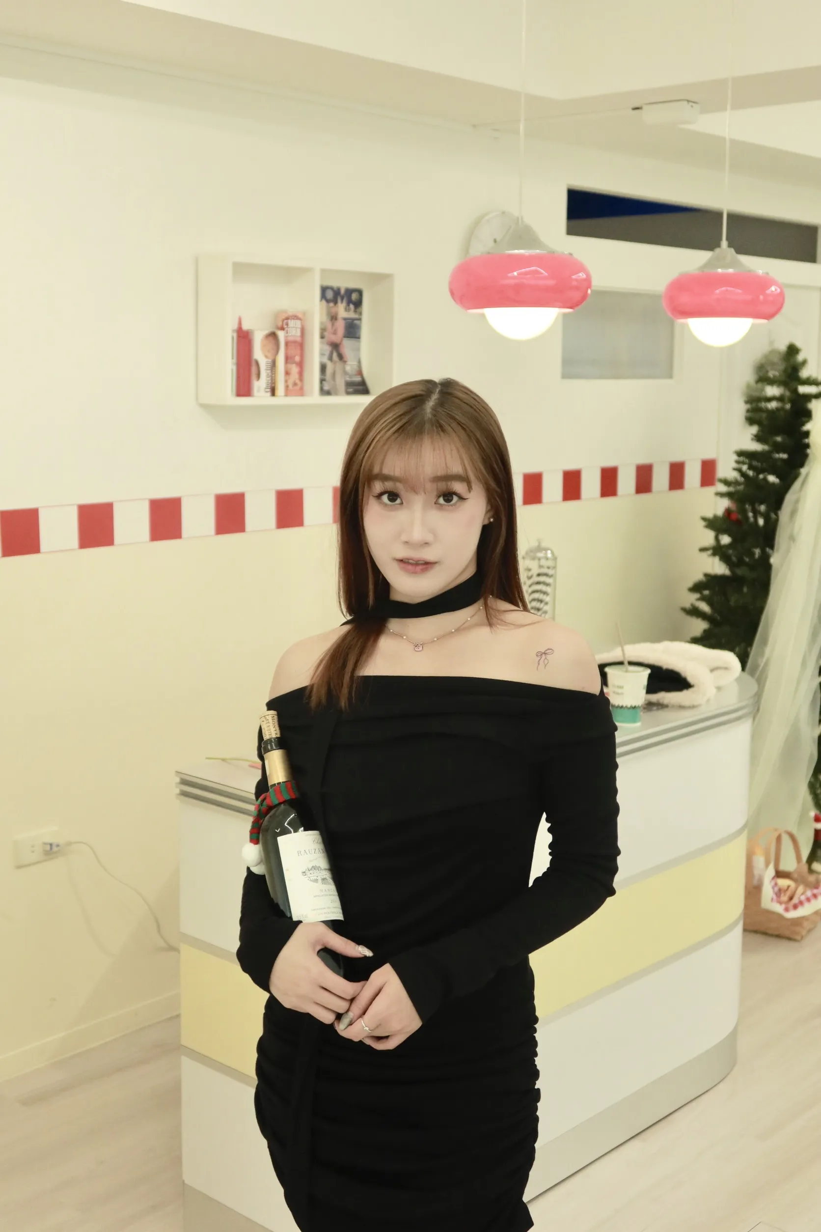 正韓內刷毛垂墜領帶連身裙