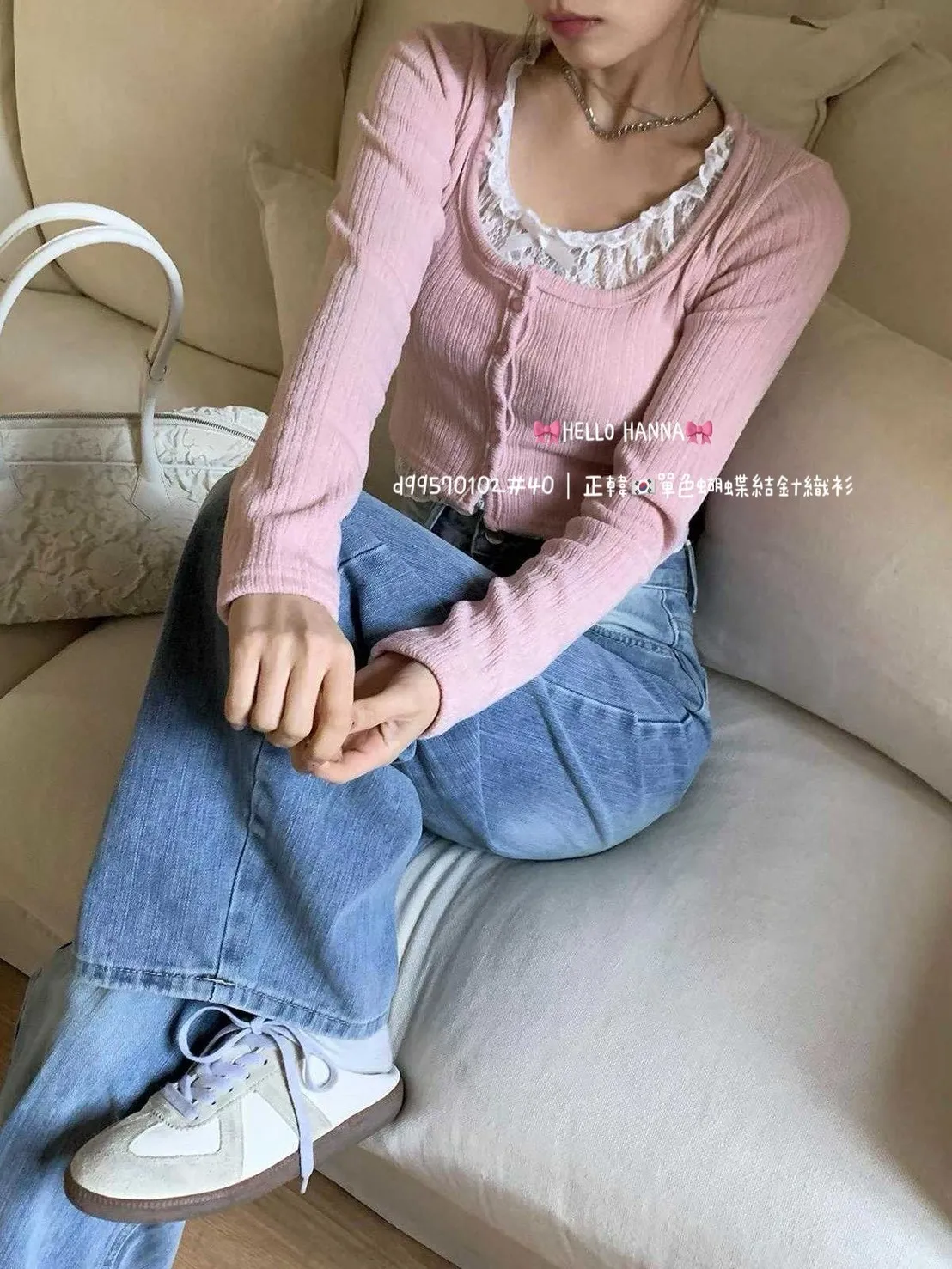 正韓單色蝴蝶結針織衫