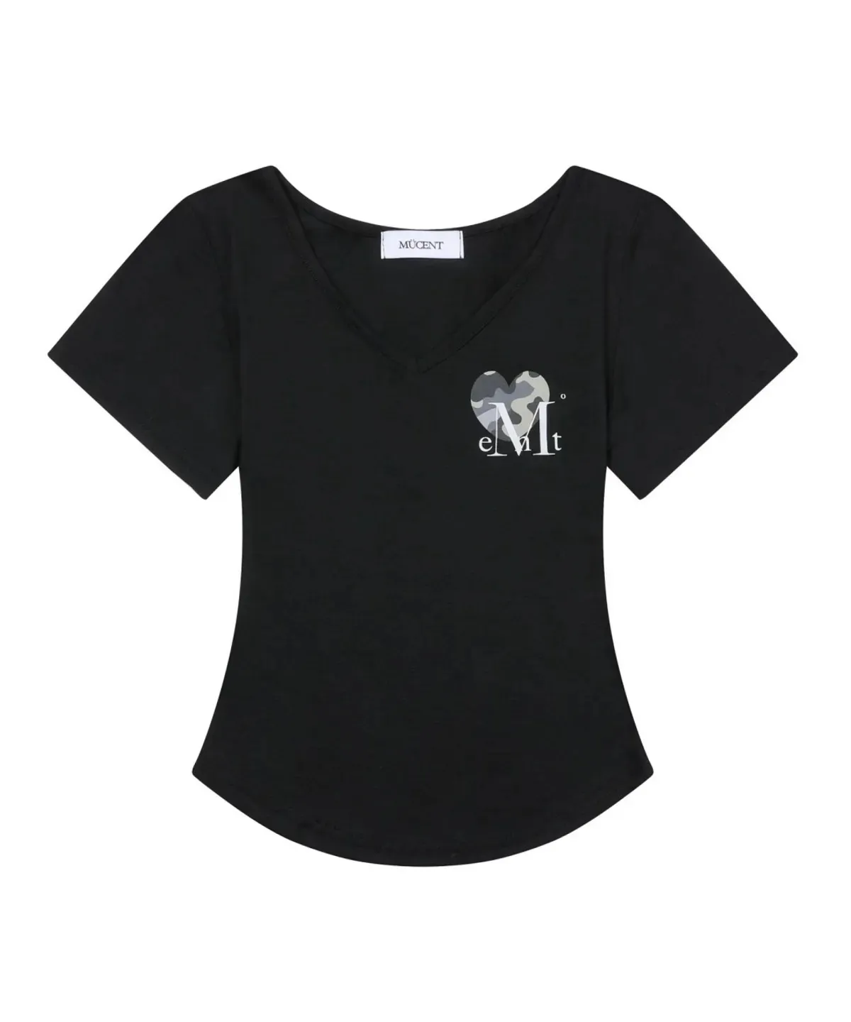 【預購】 MUCENT VAINT HEART CAMO V-NECK HALF T  迷彩 愛心 下圓弧修身上衣