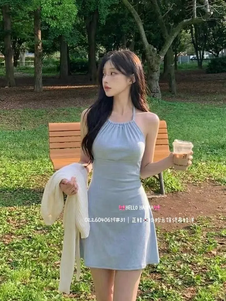 正韓掛脖方領修身短洋