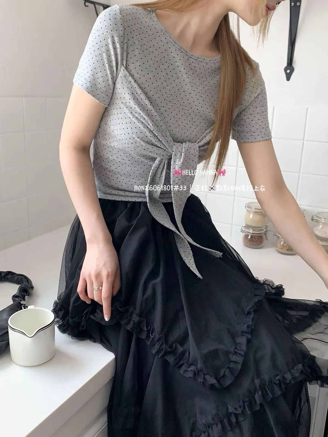 正韓點點蝴蝶結上衣