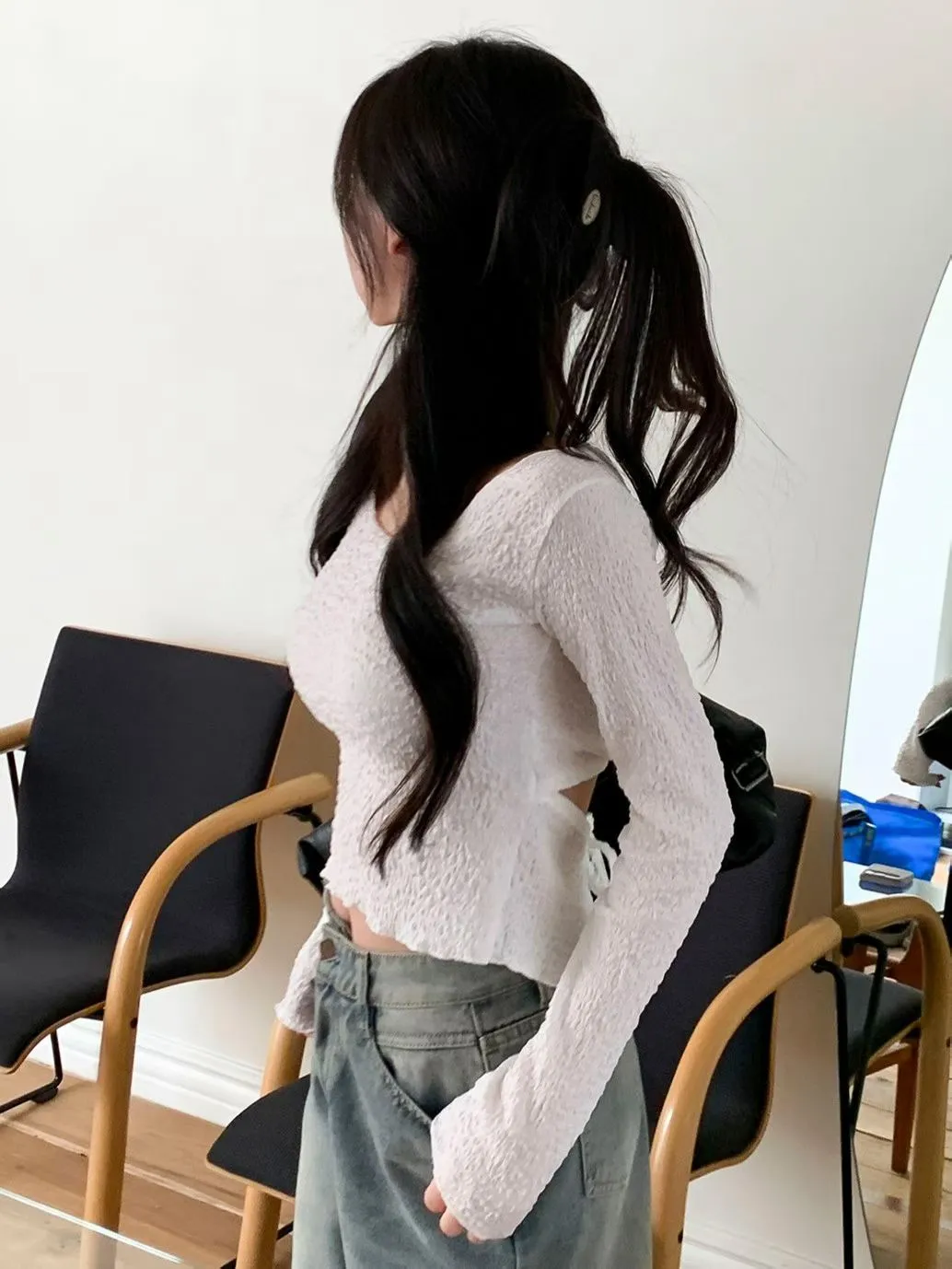 正韓後綁帶泡泡感上衣