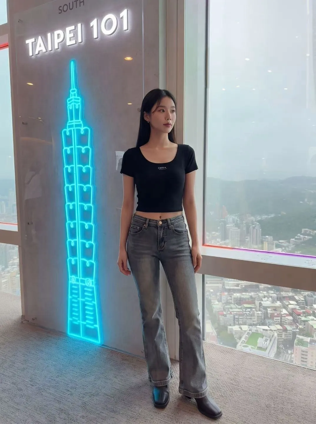正韓刷色直筒牛仔褲