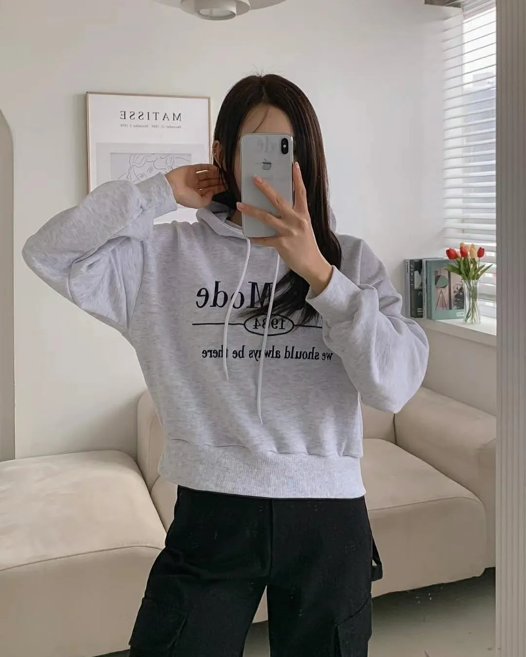 正韓-刺繡經典微短不露肚帽踢모드HD 