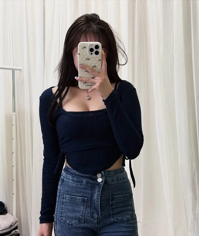 正韓褶皺優雅側腰縮邊兩件套裝