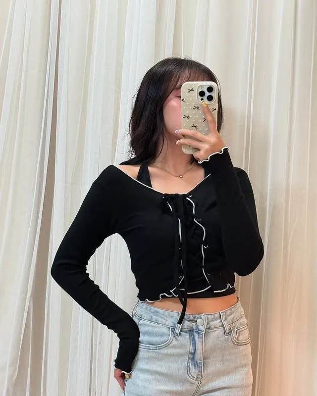 正韓Y2K綁繩顯瘦上衣（掛脖小可愛可加購）