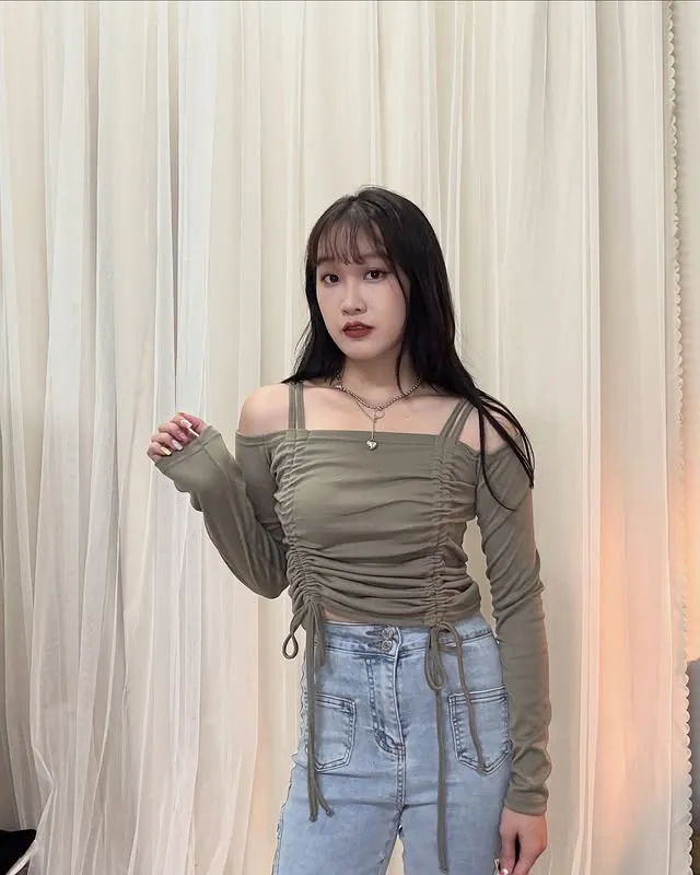 正韓浪漫褶皺肩帶芭蕾衣