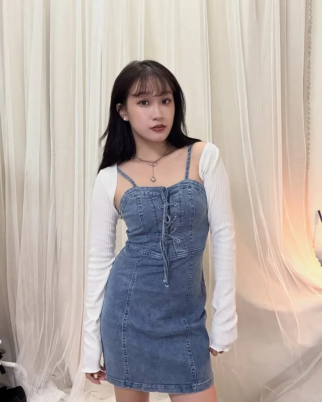 正韓彈力牛仔綁繩洋裝