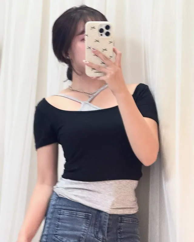 正韓短袖不規則兩件套裝