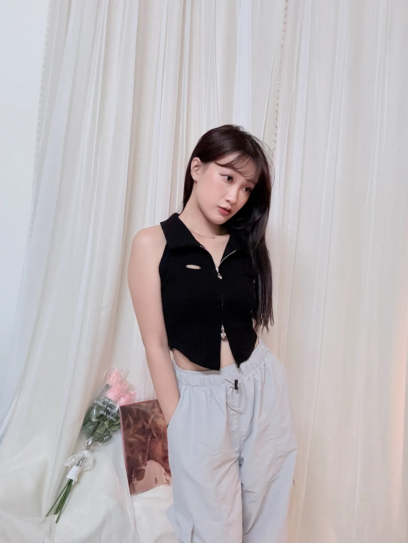 副乳bye-愛心拉鍊削肩超顯瘦背心