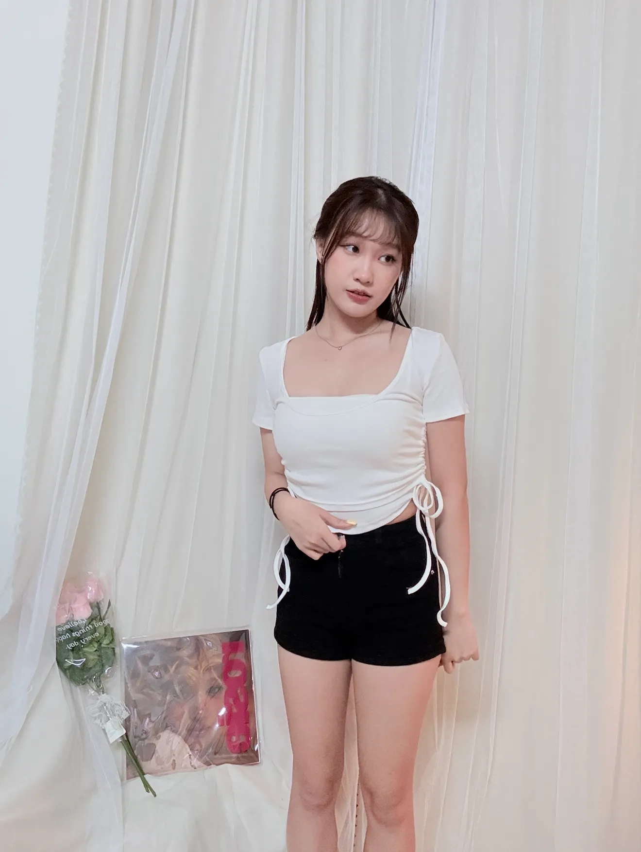 韓系顯瘦-兩側抽繩真兩件式Bratop套裝