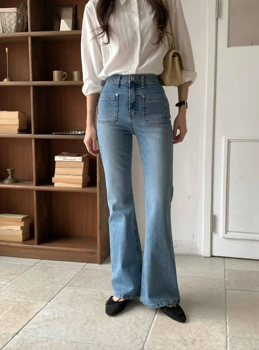 正韓雙口袋修身顯瘦長褲