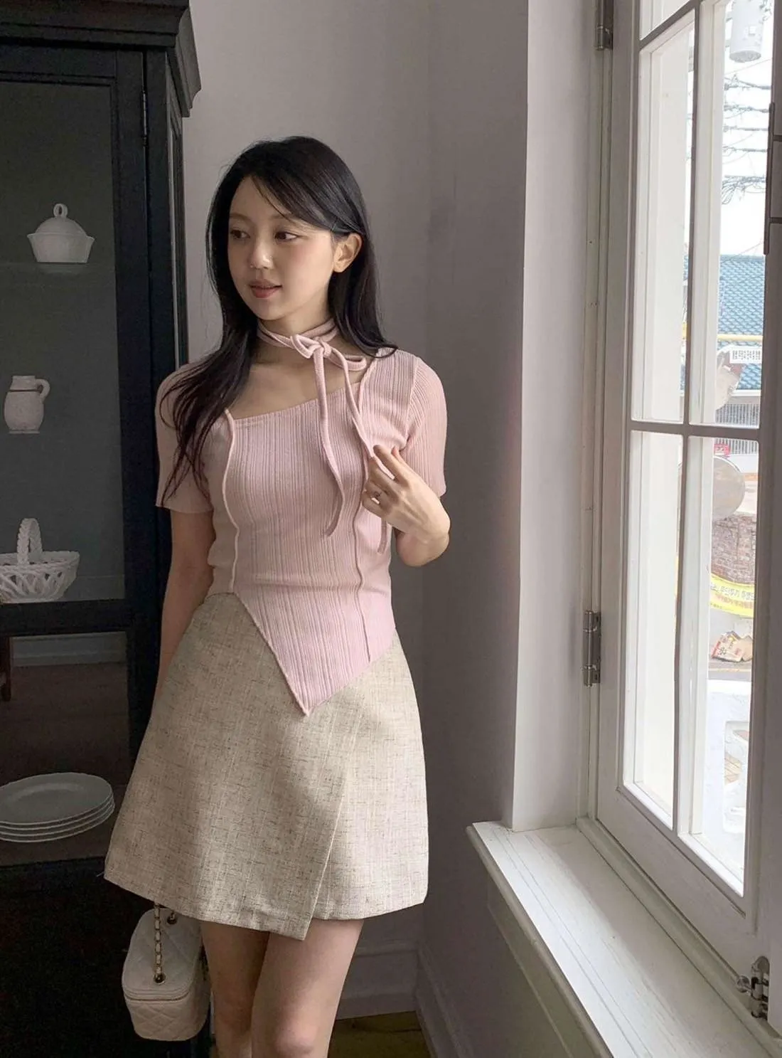 正韓飄帶掛薄針織衫