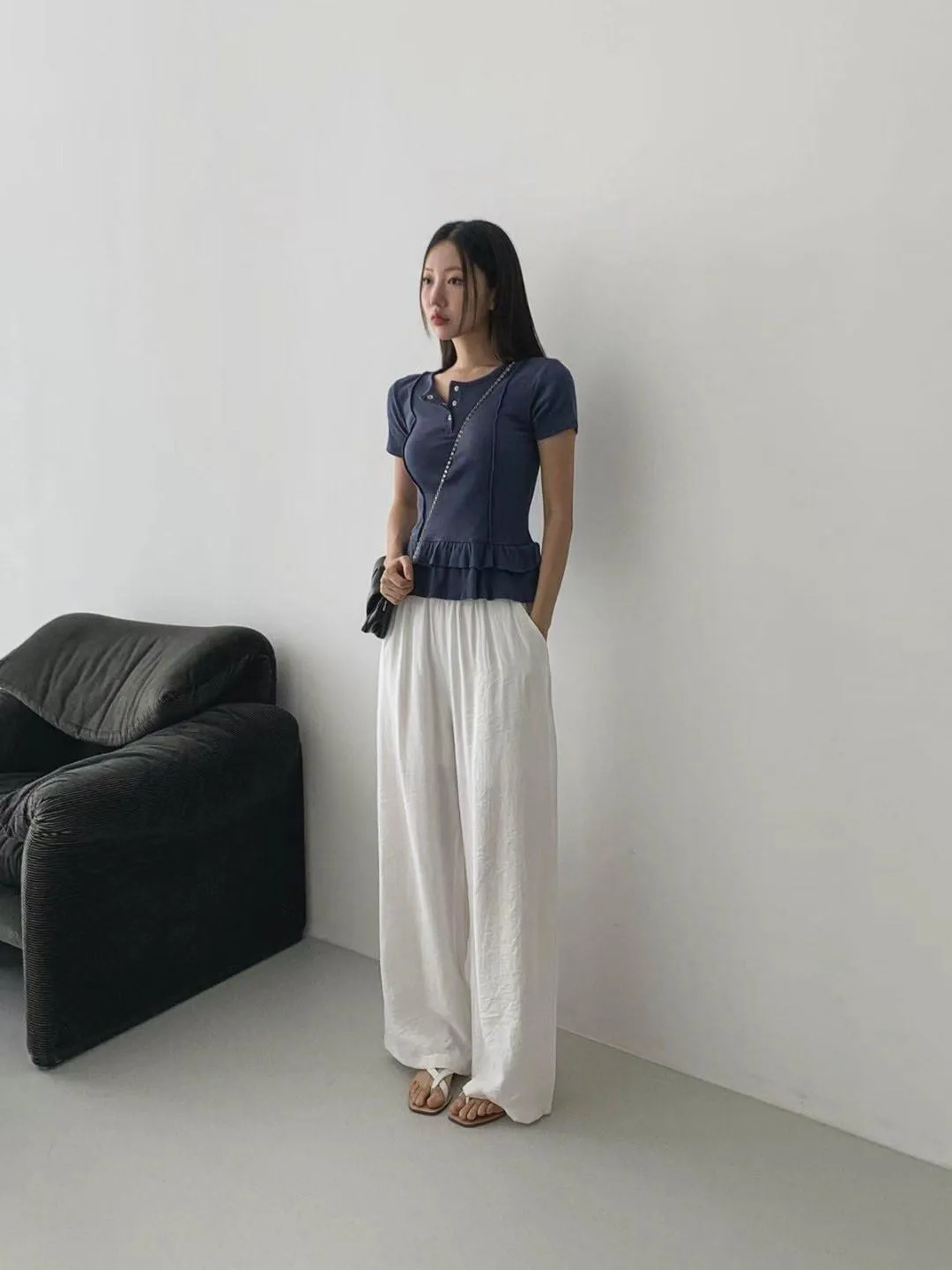 正韓 鈕扣線條蛋糕尾上衣