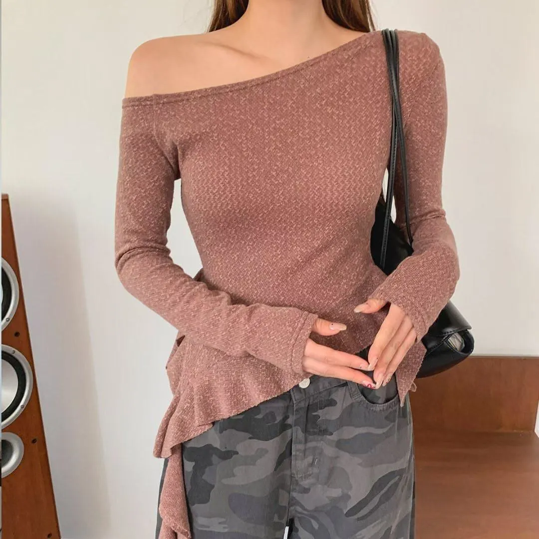 正韓荷葉邊針織上衣