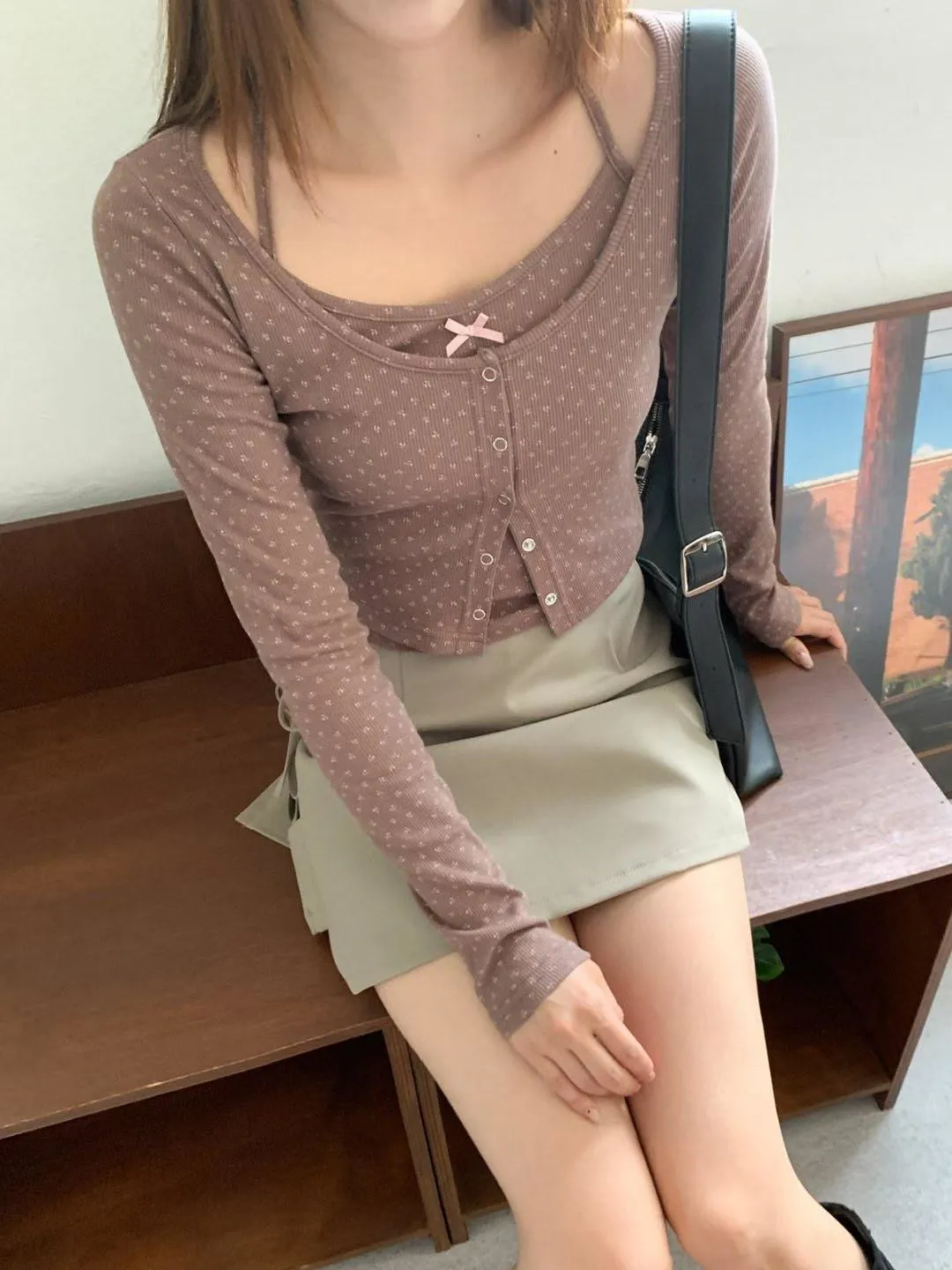 正韓小碎花開杉兩件套裝