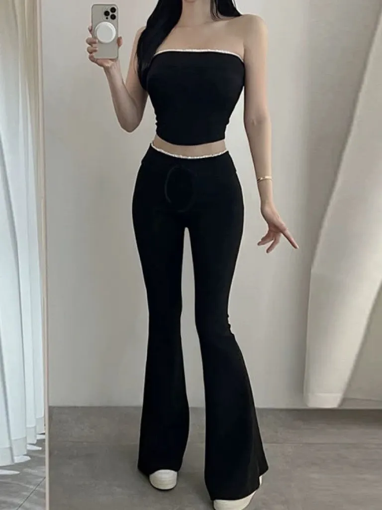 正韓 蕾絲彈力喇叭平口套裝