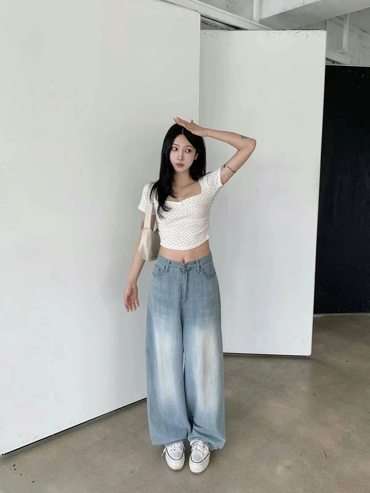 正韓 小碎花側邊縮腰上衣