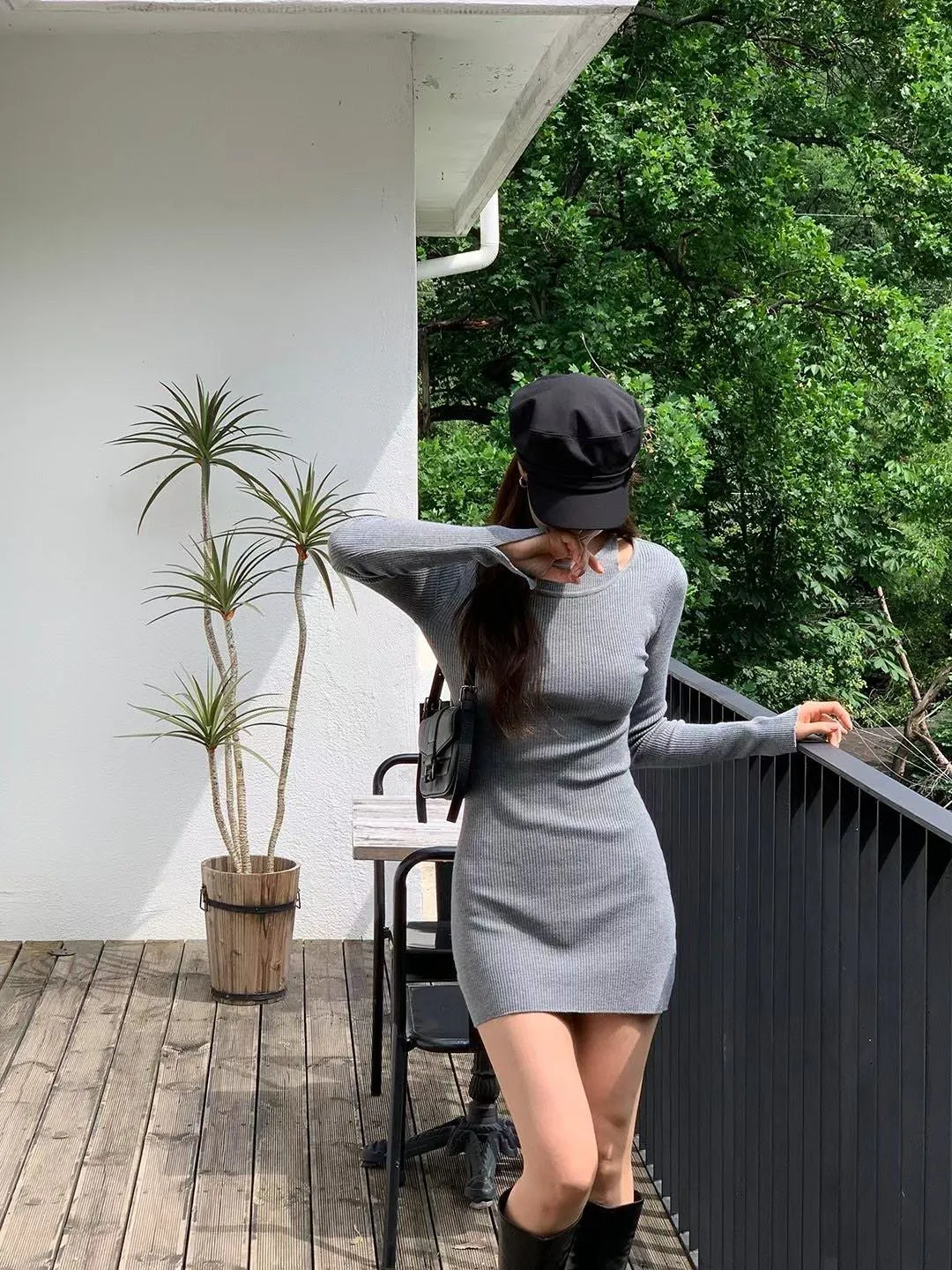 正韓直紋針織包臀裙