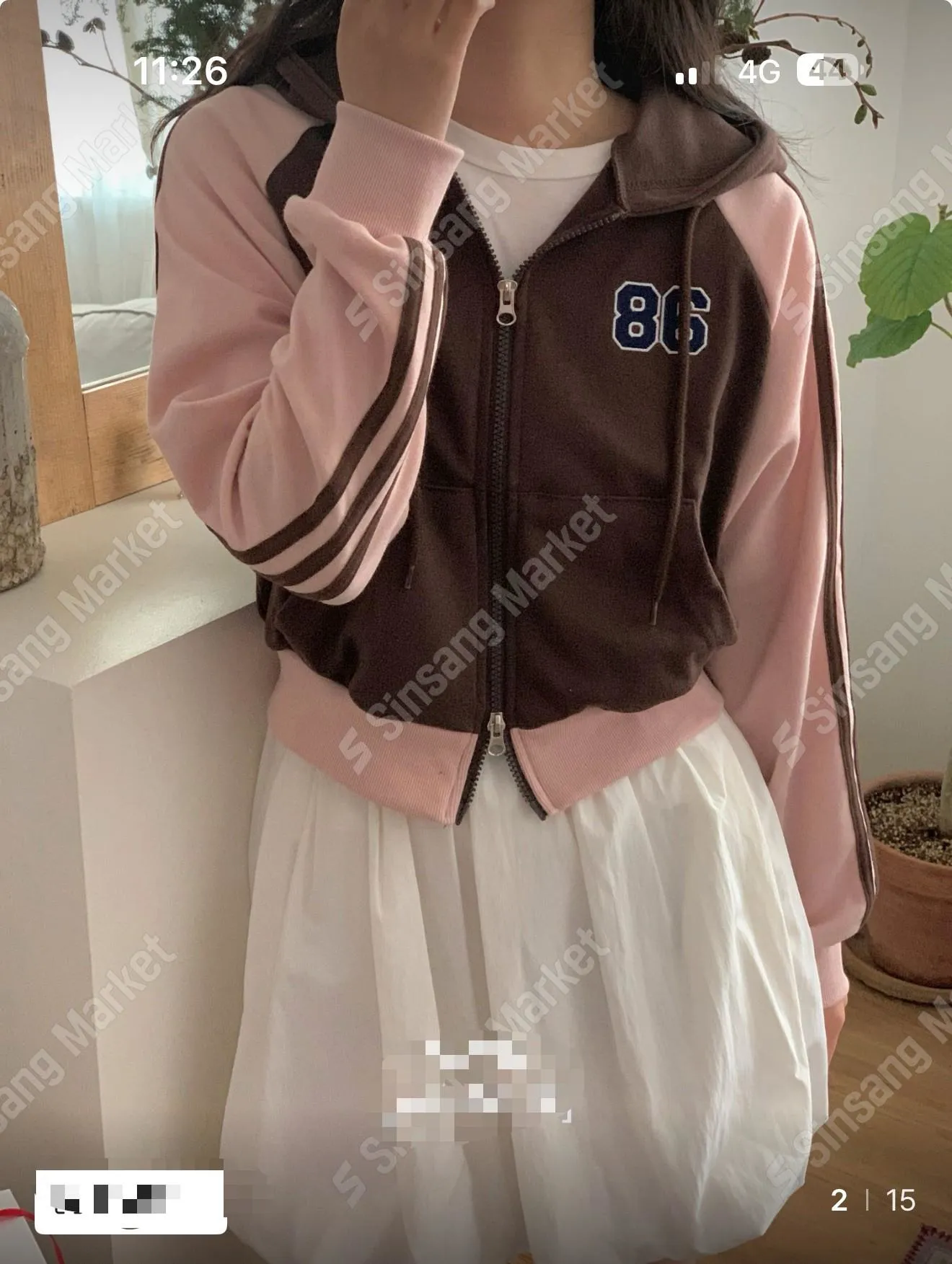 正韓雙色拼線連帽拉鍊外套