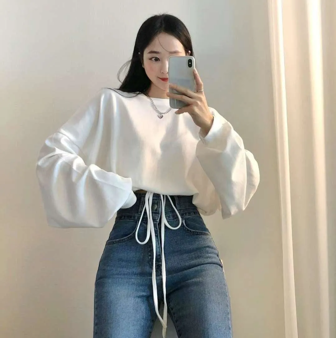 正韓寬鬆短板綁帶上衣