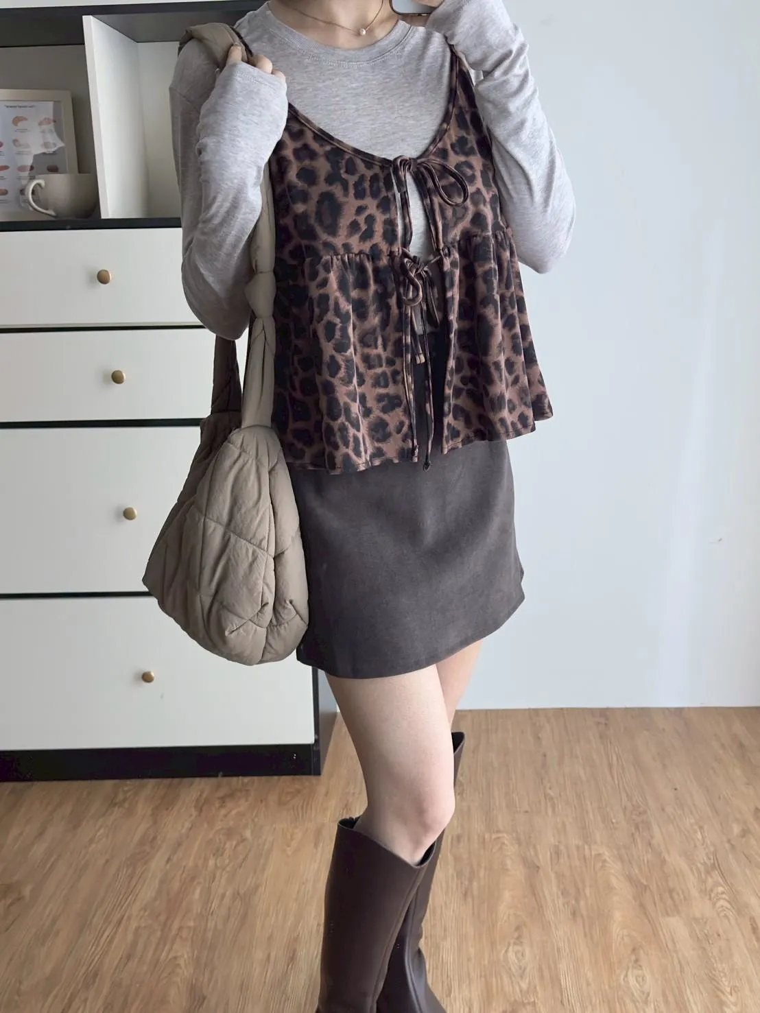 前綁帶豹紋細肩背心