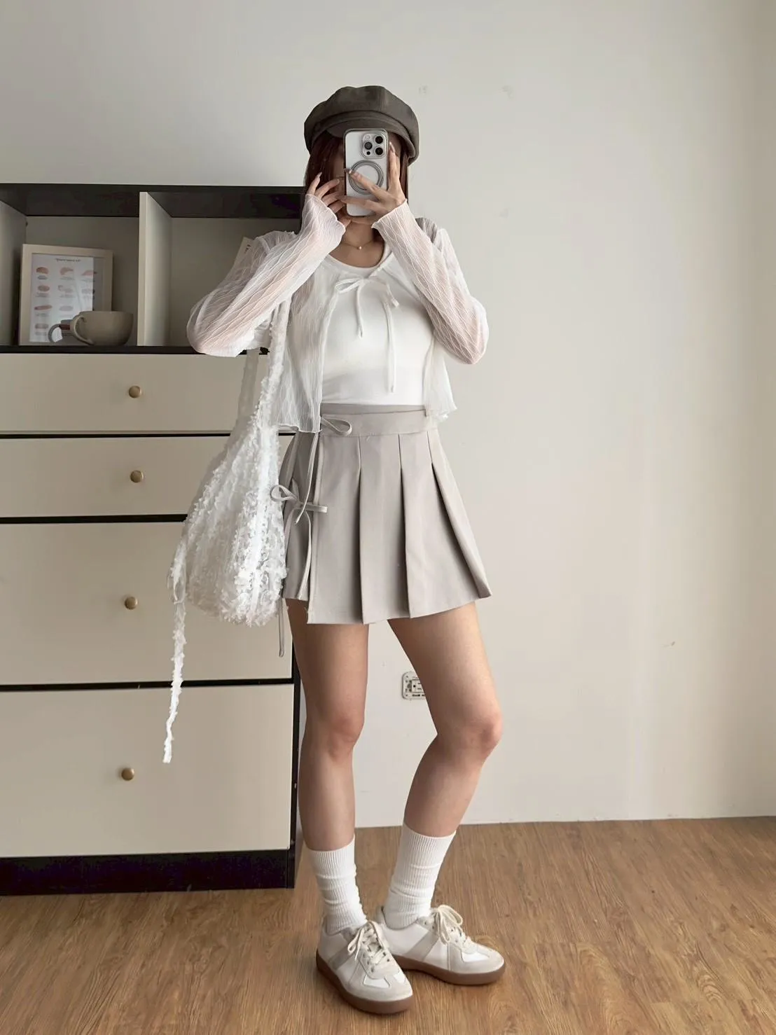 綁帶造型百褶西裝短裙