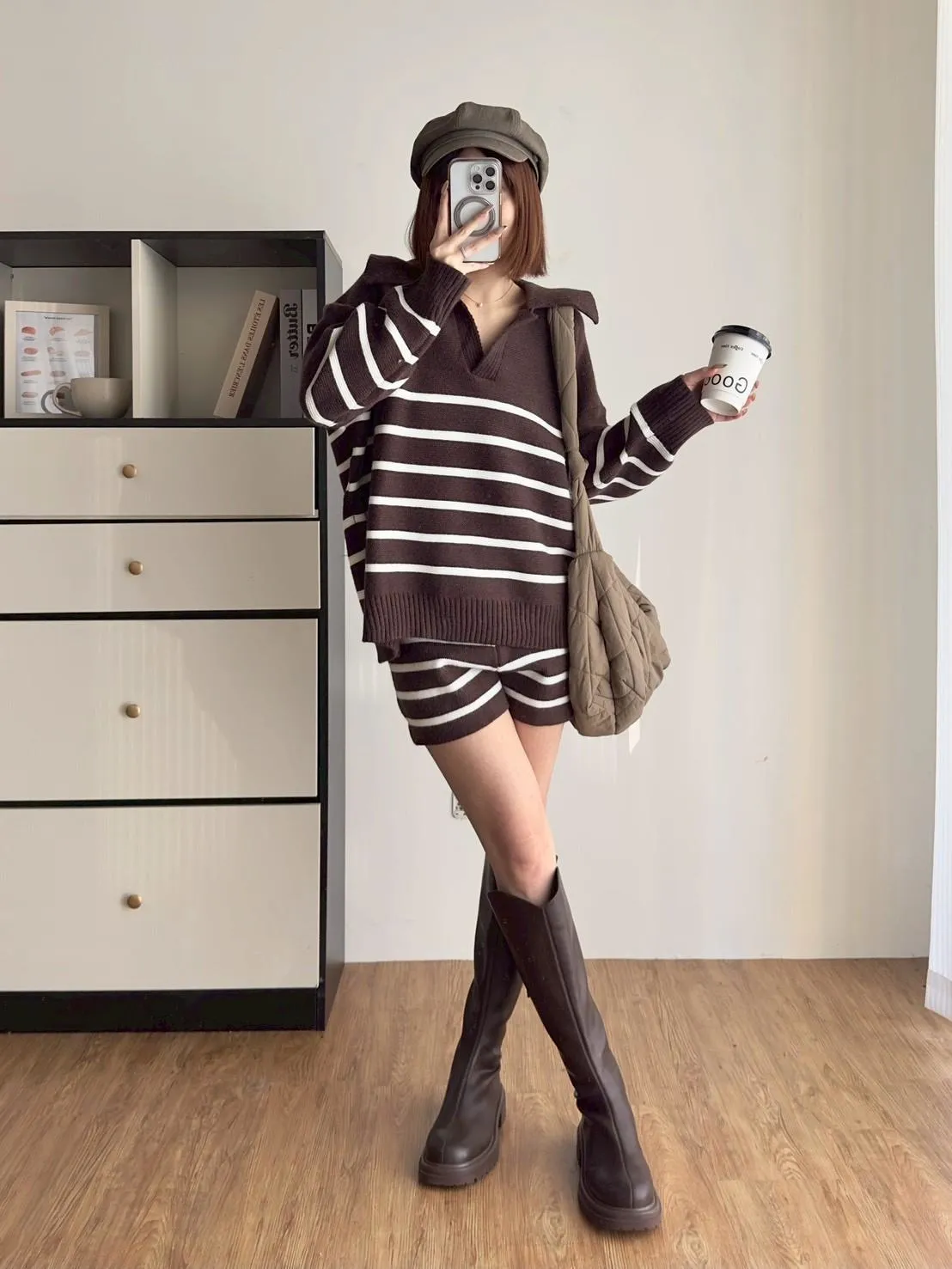橫條PORO毛衣➕短褲套裝