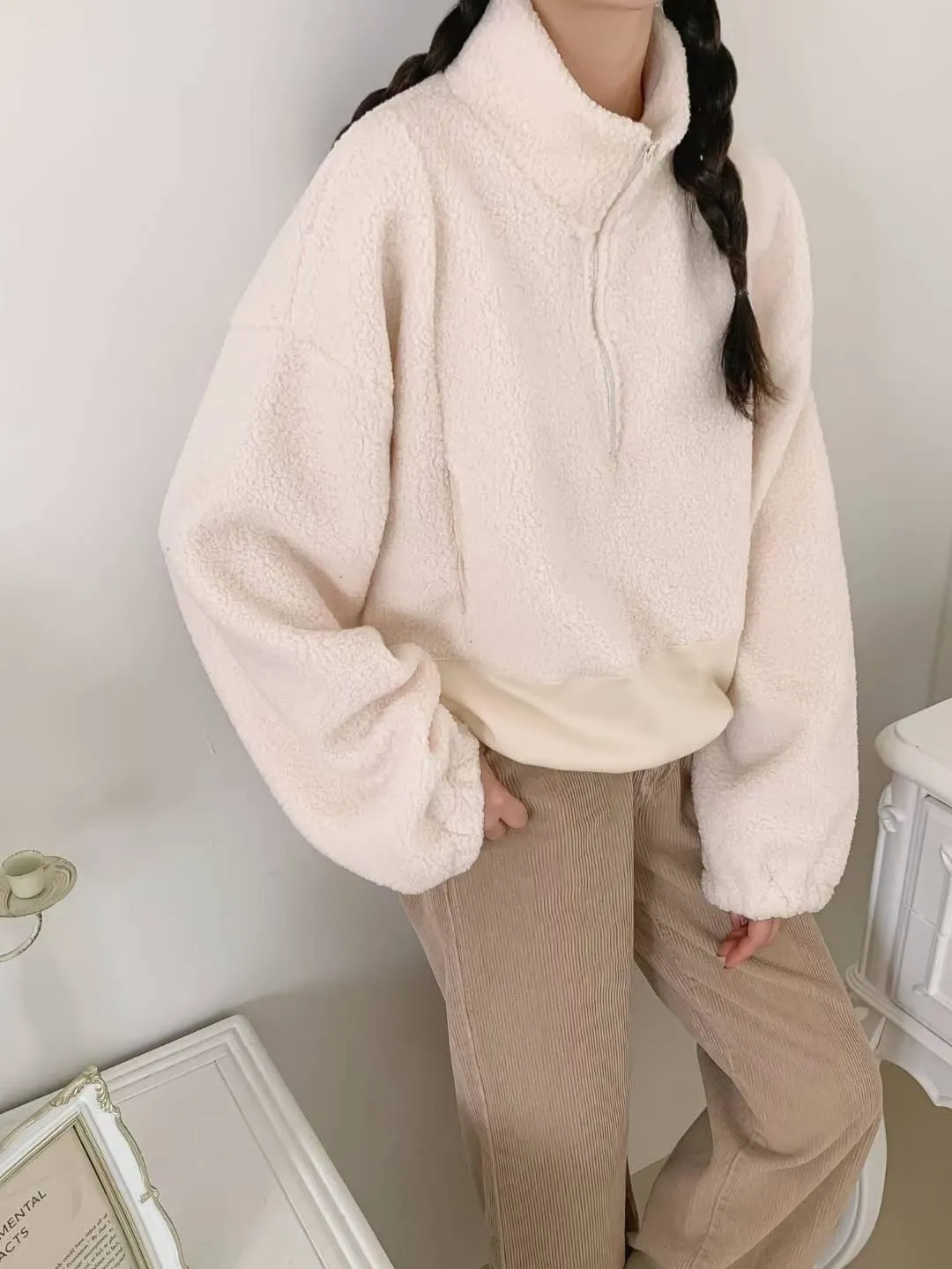 正韓QQ毛拉鏈口袋休閒上衣