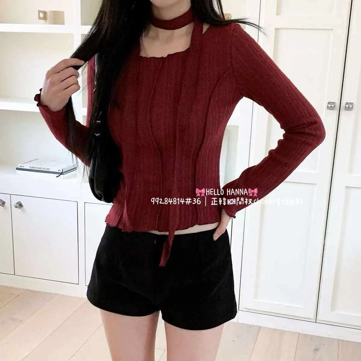 正韓開衩choker針織衫