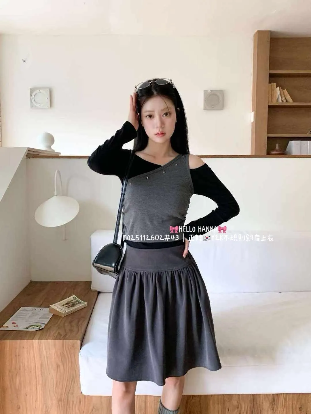 正韓Y2K不規則斜肩上衣