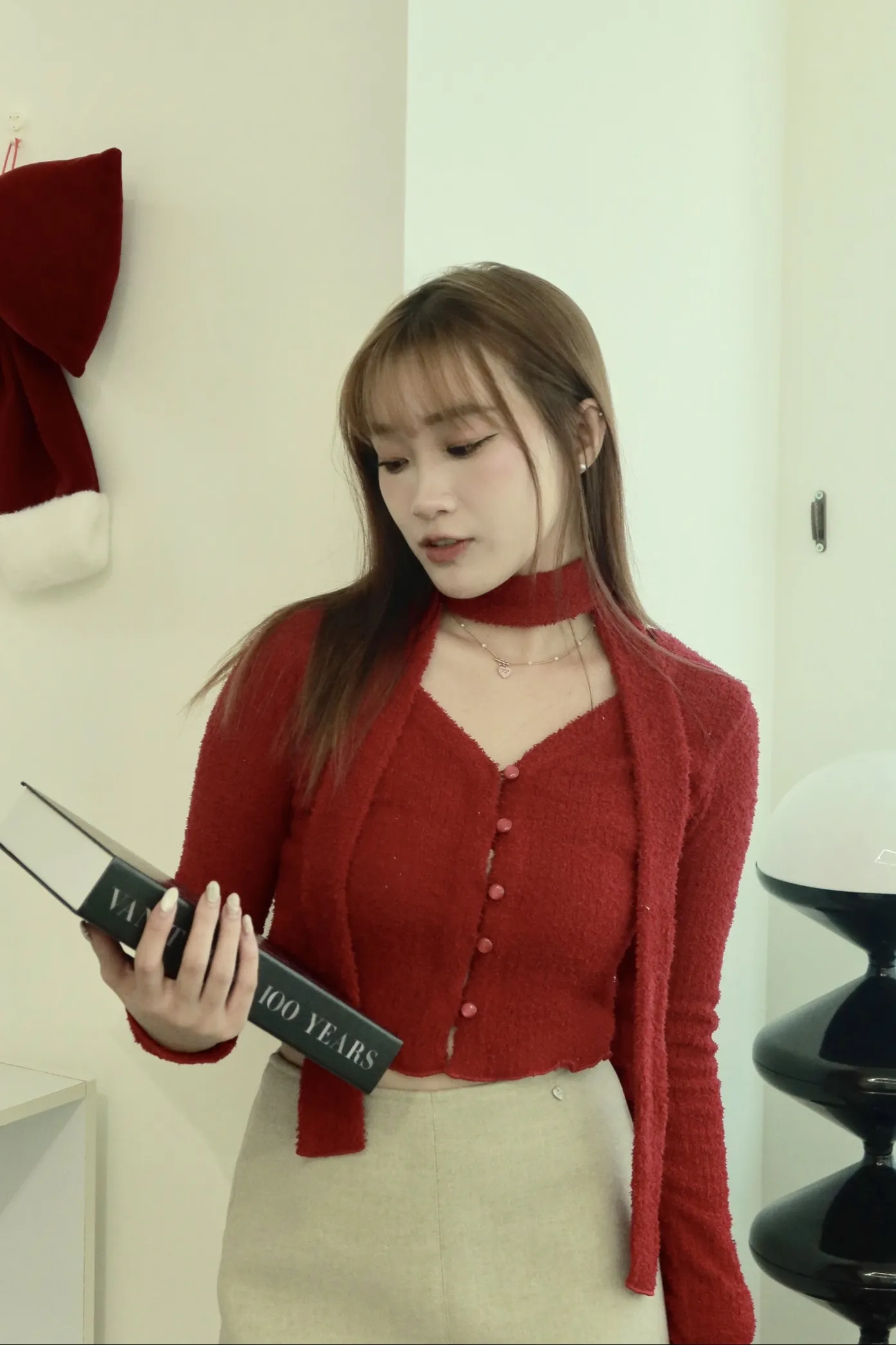 正韓QQ毛圍巾鈕扣套裝