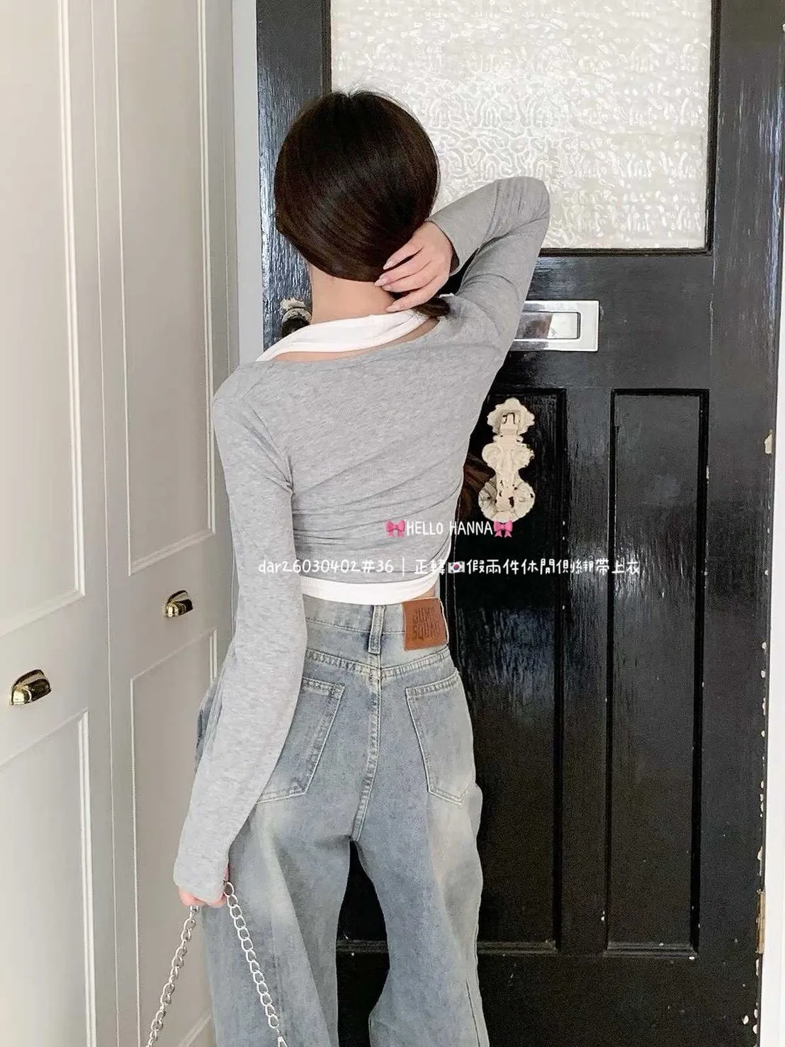 正韓 假兩件休閒側綁帶上衣