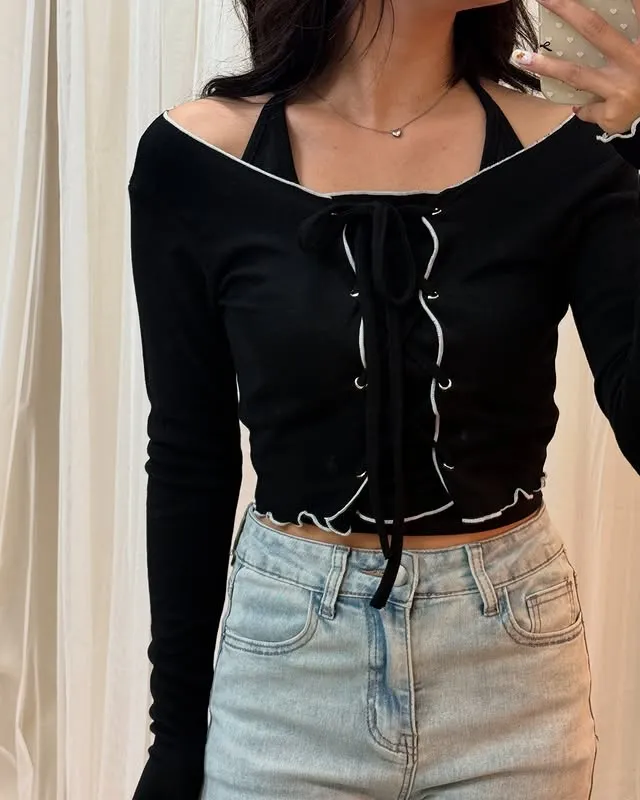正韓Y2K綁繩顯瘦上衣（掛脖小可愛可加購）