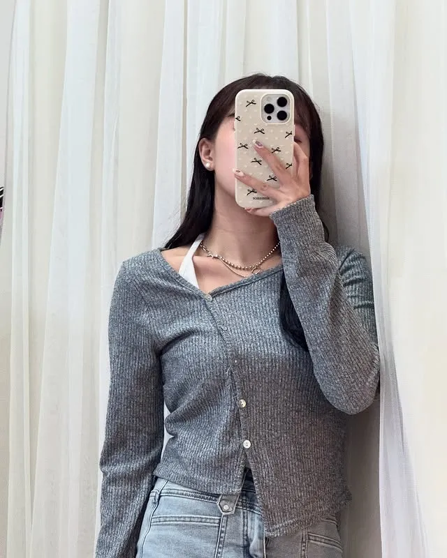 正韓不對稱羅紋長袖踢恤