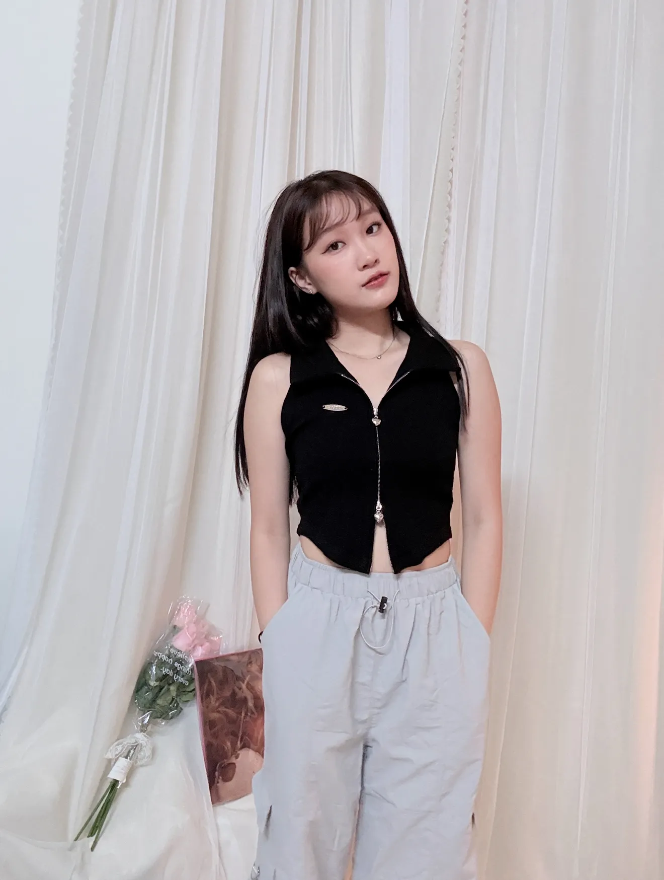 副乳bye-愛心拉鍊削肩超顯瘦背心