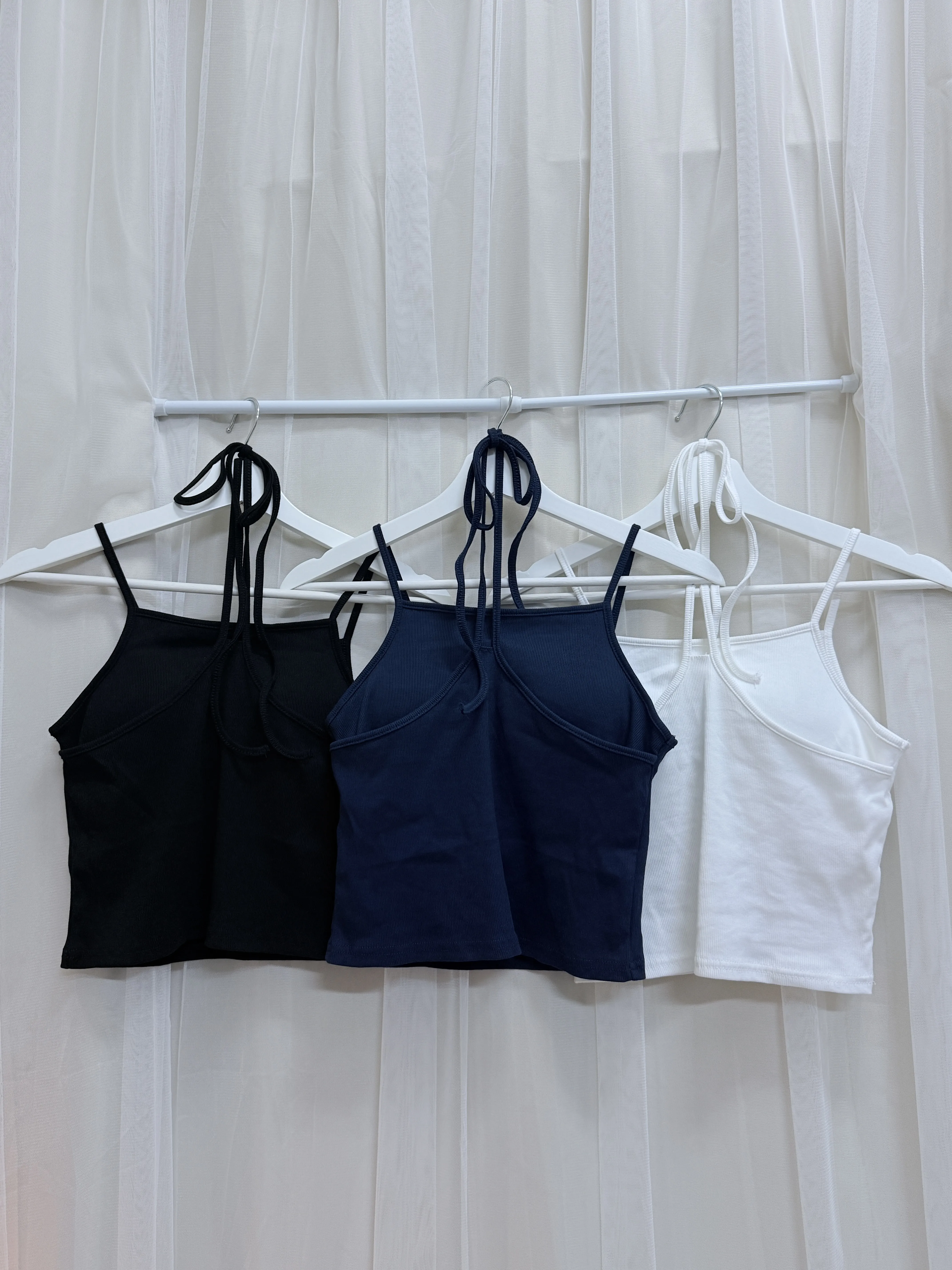 夏日心機-綁帶繞脖假兩件背心