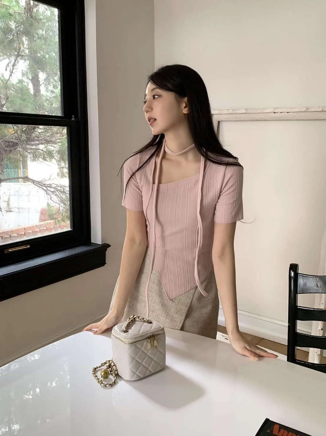 正韓飄帶掛薄針織衫